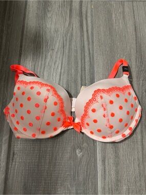 Victoria's Secret Pink Bra with Neon Orange Polka Dot Accents